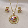 Oro Laminado Earring and Pendant Adult Set, Gold Filled Style Flower Design, with Multicolor and White Cubic Zirconia, Polished, Golden Finish, 10.284.0040