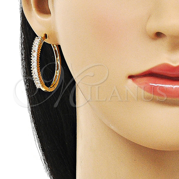 Gold Filled Hoop Earrings — Huggie Hoop Baguette Design with White Cubic Zirconia — alternate product view — SKU 155223 | Oro Laminado aretes de aro — Huggie Hoop Baguette diseño with blanco Cubic Zirconia — SKU 155223