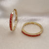 Oro Laminado Huggie Hoop, Gold Filled Style Baguette Design, with Garnet Cubic Zirconia, Polished, Golden Finish, 02.210.0105.15.35