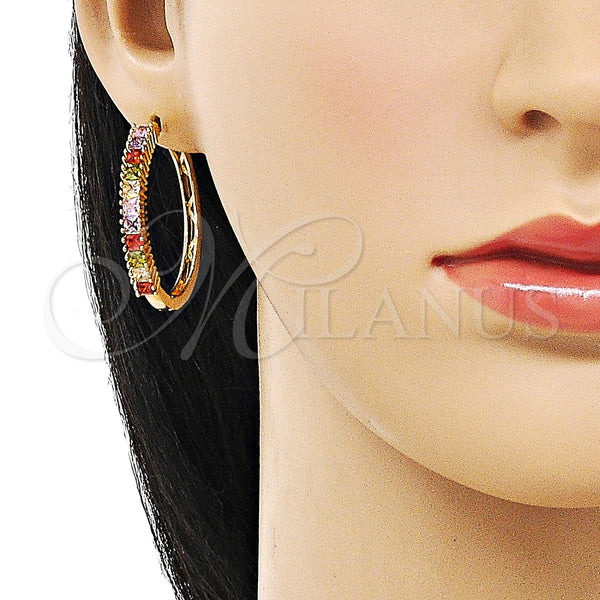 Gold Filled Hoop Earrings — Huggie Hoop Baguette Design with Multicolor Cubic Zirconia — alternate product view — SKU 155227 | Oro Laminado aretes de aro — Huggie Hoop Baguette diseño with Multicolor Cubic Zirconia — SKU 155227