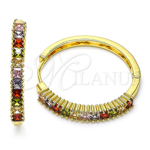 Gold Filled Hoop Earrings — Huggie Hoop Baguette Design with Multicolor Cubic Zirconia — main product view — SKU 155227 | Oro Laminado aretes de aro — Huggie Hoop Baguette diseño with Multicolor Cubic Zirconia — SKU 155227