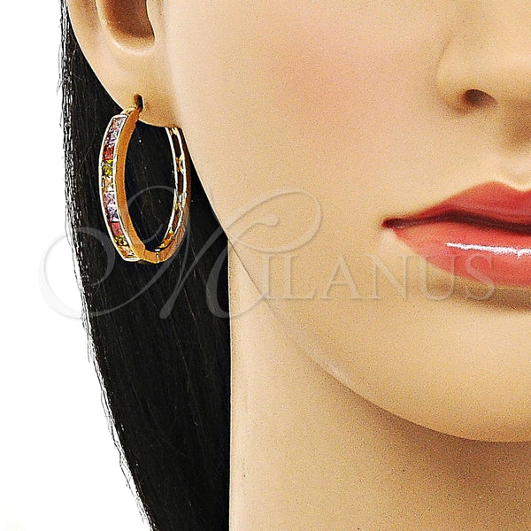 Gold Filled Hoop Earrings — Huggie Hoop Baguette Design with Multicolor Cubic Zirconia — alternate product view — SKU 155233 | Oro Laminado aretes de aro — Huggie Hoop Baguette diseño with Multicolor Cubic Zirconia — SKU 155233