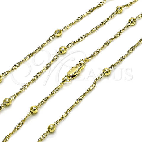 Oro Laminado Basic Necklace, Gold Filled Style Singapore and Ball Design, Polished, Golden Finish, 04.213.0316.24 (02 MM Thickness, 24 Inches Length)