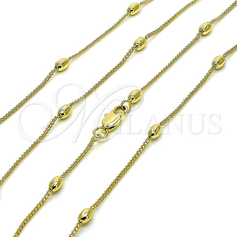 Oro Laminado Basic Necklace, Gold Filled Style Miami Cuban and Ball Design, Polished, Golden Finish, 04.213.0322.24 (01 MM Thickness, 24 Inches Length)