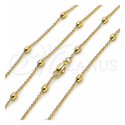 Oro Laminado Basic Necklace, Gold Filled Style Rolo and Ball Design, Polished, Golden Finish, 04.213.0323.18 (01 MM Thickness, 18 Inches Length)