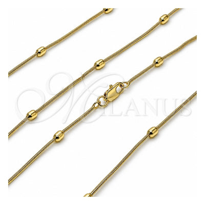 Oro Laminado Basic Necklace, Gold Filled Style Rat Tail and Ball Design, Polished, Golden Finish, 04.213.0327.18 (01 MM Thickness, 18 Inches Length)