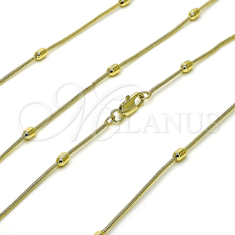 Oro Laminado Basic Necklace, Gold Filled Style Rat Tail and Ball Design, Polished, Golden Finish, 04.213.0327.18 (01 MM Thickness, 18 Inches Length)