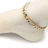 Oro Laminado Fancy Anklet, Gold Filled Style Miami Cuban Design, with White Micro Pave, Polished, Golden Finish, 03.253.0099.09 (10 MM Thickness, 9 Inches Length)