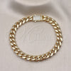Oro Laminado Fancy Anklet, Gold Filled Style Miami Cuban Design, with White Micro Pave, Polished, Golden Finish, 03.253.0099.09 (10 MM Thickness, 9 Inches Length)