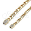 Oro Laminado Fancy Anklet, Gold Filled Style Miami Cuban Design, with White Micro Pave, Polished, Golden Finish, 03.253.0099.09 (10 MM Thickness, 9 Inches Length)