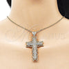 Oro Laminado Religious Pendant, Gold Filled Style Cross Design, with White Cubic Zirconia, Polished, Golden Finish, 05.253.0181