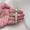 Oro Laminado Religious Pendant, Gold Filled Style Cross Design, with White Cubic Zirconia, Polished, Golden Finish, 05.253.0181