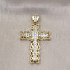 Oro Laminado Religious Pendant, Gold Filled Style Cross Design, with White Cubic Zirconia, Polished, Golden Finish, 05.253.0181