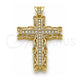 Oro Laminado Religious Pendant, Gold Filled Style Cross Design, with White Cubic Zirconia, Polished, Golden Finish, 05.253.0181
