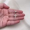 Oro Laminado Religious Pendant, Gold Filled Style Cross Design, with White Cubic Zirconia, Polished, Golden Finish, 05.253.0182