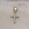 Oro Laminado Religious Pendant, Gold Filled Style Cross Design, with White Cubic Zirconia, Polished, Golden Finish, 05.253.0182