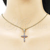 Oro Laminado Religious Pendant, Gold Filled Style Cross Design, with Amethyst Cubic Zirconia, Polished, Golden Finish, 05.253.0182.1