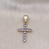Oro Laminado Religious Pendant, Gold Filled Style Cross Design, with Amethyst Cubic Zirconia, Polished, Golden Finish, 05.253.0182.1
