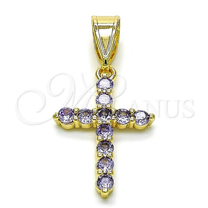 Gold Filled Pendant — Religious Pendant Cross Design with Amethyst Cubic Zirconia — main product view — SKU 155271 | Oro Laminado dije — Religious Pendant cruz diseño with Amethyst Cubic Zirconia — SKU 155271
