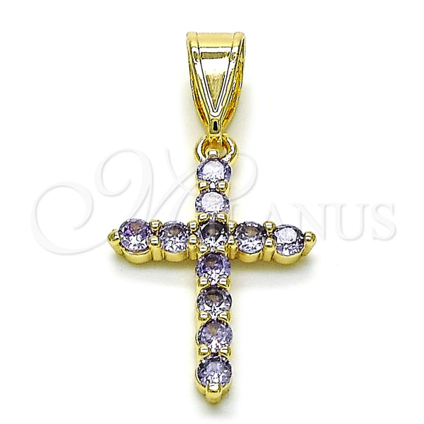 Gold Filled Pendant — Religious Pendant Cross Design with Amethyst Cubic Zirconia — main product view — SKU 155271 | Oro Laminado dije — Religious Pendant cruz diseño with Amethyst Cubic Zirconia — SKU 155271