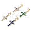 Oro Laminado Religious Pendant, Gold Filled Style Cross Design, with Amethyst Cubic Zirconia, Polished, Golden Finish, 05.253.0182.1