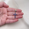 Oro Laminado Religious Pendant, Gold Filled Style Cross Design, with Sapphire Blue Cubic Zirconia, Polished, Golden Finish, 05.253.0182.2