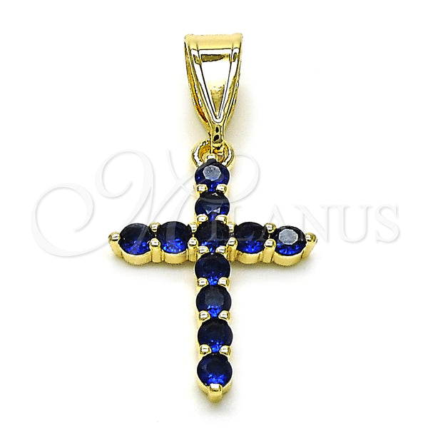 Gold Filled Pendant — Religious Pendant Cross Design with Sapphire Blue Cubic — main product view — SKU 155272 | Oro Laminado dije — Religious Pendant cruz diseño with Sapphire Blue Cubic — SKU 155272