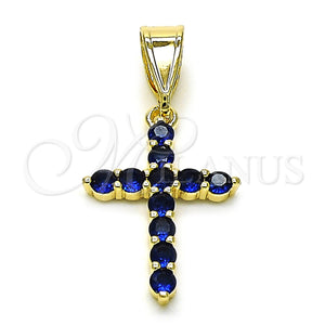 Gold Filled Pendant — Religious Pendant Cross Design with Sapphire Blue Cubic — main product view — SKU 155272 | Oro Laminado dije — Religious Pendant cruz diseño with Sapphire Blue Cubic — SKU 155272
