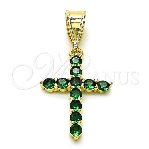 Gold Filled Pendant — Religious Pendant Cross Design with Green Cubic Zirconia — main product view — SKU 155273 | Oro Laminado dije — Religious Pendant cruz diseño with Green Cubic Zirconia — SKU 155273