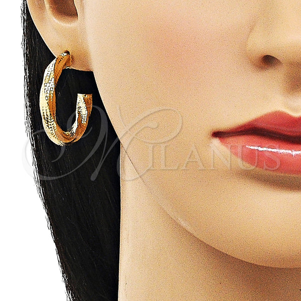 Gold Filled Hoop Earrings — Medium Hoop Twist and Hollow Design Diamond Cutting — alternate product view — SKU 155298 | Oro Laminado aretes de aro — Medium Hoop Twist and Hollow diseño Diamond Cutting — SKU 155298