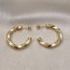 Oro Laminado Medium Hoop, Gold Filled Style Twist and Hollow Design, Diamond Cutting Finish, Golden Finish, 02.213.0636.30