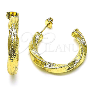 Gold Filled Hoop Earrings — Medium Hoop Twist and Hollow Design Diamond Cutting — main product view — SKU 155298 | Oro Laminado aretes de aro — Medium Hoop Twist and Hollow diseño Diamond Cutting — SKU 155298