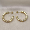 Oro Laminado Medium Hoop, Gold Filled Style Twist and Hollow Design, Diamond Cutting Finish, Golden Finish, 02.213.0637.30