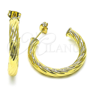 Gold Filled Hoop Earrings — Medium Hoop Twist and Hollow Design Diamond Cutting — main product view — SKU 155299 | Oro Laminado aretes de aro — Medium Hoop Twist and Hollow diseño Diamond Cutting — SKU 155299