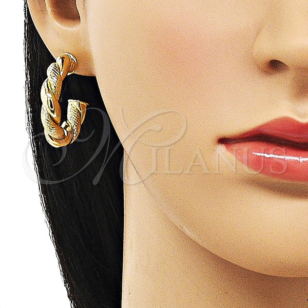 Gold Filled Hoop Earrings — Medium Hoop Twist Design Diamond Cutting 02. — alternate product view — SKU 155300 | Oro Laminado aretes de aro — Medium Hoop Twist diseño Diamond Cutting 02. — SKU 155300