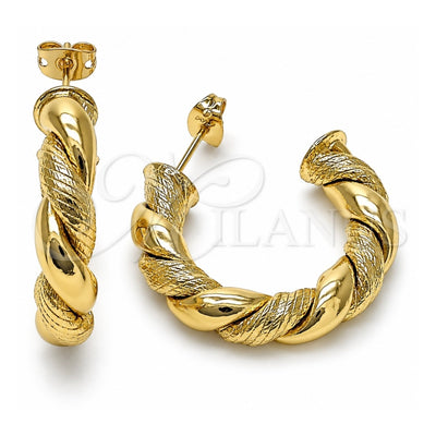 Oro Laminado Medium Hoop, Gold Filled Style Twist Design, Diamond Cutting Finish, Golden Finish, 02.213.0638.30