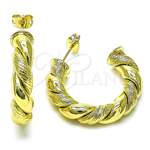 Gold Filled Hoop Earrings — Medium Hoop Twist Design Diamond Cutting 02. — main product view — SKU 155300 | Oro Laminado aretes de aro — Medium Hoop Twist diseño Diamond Cutting 02. — SKU 155300