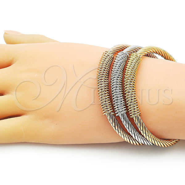 Gold Filled Jewelry — Trio Bangle Twist Design Polished Tricolor 07. 05 — alternate product view — SKU 155306 | Oro Laminado joyería — Trio Bangle Twist diseño pulido Tricolor 07. 05 — SKU 155306
