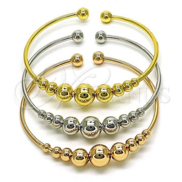 Gold Filled Jewelry — Trio Bangle Ball Design Polished Tricolor 07. 02 — main product view — SKU 155309 | Oro Laminado joyería — Trio Bangle Ball diseño pulido Tricolor 07. 02 — SKU 155309