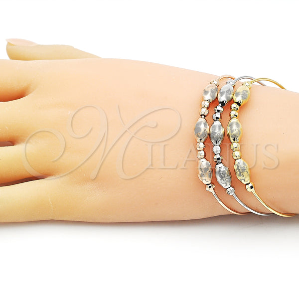 Gold Filled Jewelry — Trio Bangle Ball and Disco Design Diamond Cutting — alternate product view — SKU 155311 | Oro Laminado joyería — Trio Bangle Ball and Disco diseño Diamond Cutting — SKU 155311