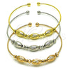 Oro Laminado Trio Bangle, Gold Filled Style Ball and Disco Design, Diamond Cutting Finish, Tricolor, 07.170.0026 (01 MM Thickness, One size fits all)