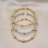 Oro Laminado Trio Bangle, Gold Filled Style Twist and Ball Design, Polished, Tricolor, 07.170.0027 (03 MM Thickness, One size fits all)