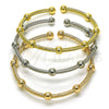 Oro Laminado Trio Bangle, Gold Filled Style Twist and Ball Design, Polished, Tricolor, 07.170.0027 (03 MM Thickness, One size fits all)