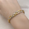 Oro Laminado Individual Bangle, Gold Filled Style Twist Design, Diamond Cutting Finish, Tricolor, 07.170.0028 (09 MM Thickness, One size fits all)