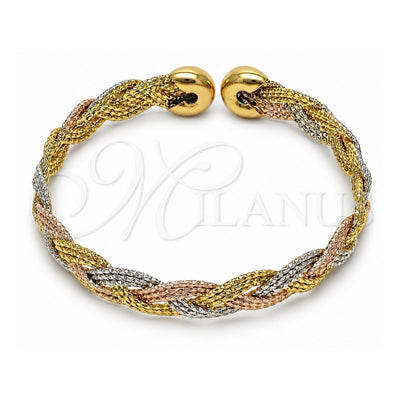 Oro Laminado Individual Bangle, Gold Filled Style Twist Design, Diamond Cutting Finish, Tricolor, 07.170.0028 (09 MM Thickness, One size fits all)