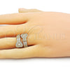 Oro Laminado Multi Stone Ring, Gold Filled Style Heart and Baguette Design, with White Cubic Zirconia and White Micro Pave, Polished, Golden Finish, 01.283.0033 (One size fits all)