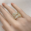 Oro Laminado Multi Stone Ring, Gold Filled Style Heart and Baguette Design, with White Cubic Zirconia and White Micro Pave, Polished, Golden Finish, 01.283.0033 (One size fits all)