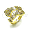 Oro Laminado Multi Stone Ring, Gold Filled Style Heart and Baguette Design, with White Cubic Zirconia and White Micro Pave, Polished, Golden Finish, 01.283.0033 (One size fits all)