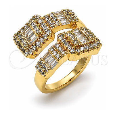 Oro Laminado Multi Stone Ring, Gold Filled Style Baguette and Cluster Design, with White Cubic Zirconia and White Micro Pave, Polished, Golden Finish, 01.283.0034 (One size fits all)
