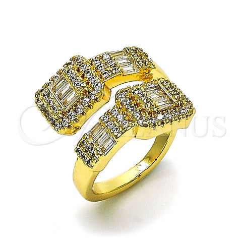 Oro Laminado Multi Stone Ring, Gold Filled Style Baguette and Cluster Design, with White Cubic Zirconia and White Micro Pave, Polished, Golden Finish, 01.283.0034 (One size fits all)